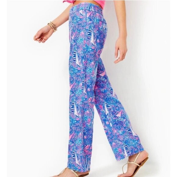 Lilly Pulitzer Deri Linen Palazzo Pants, Boca Blue It's a Sailabration Size S - Picture 3 of 9